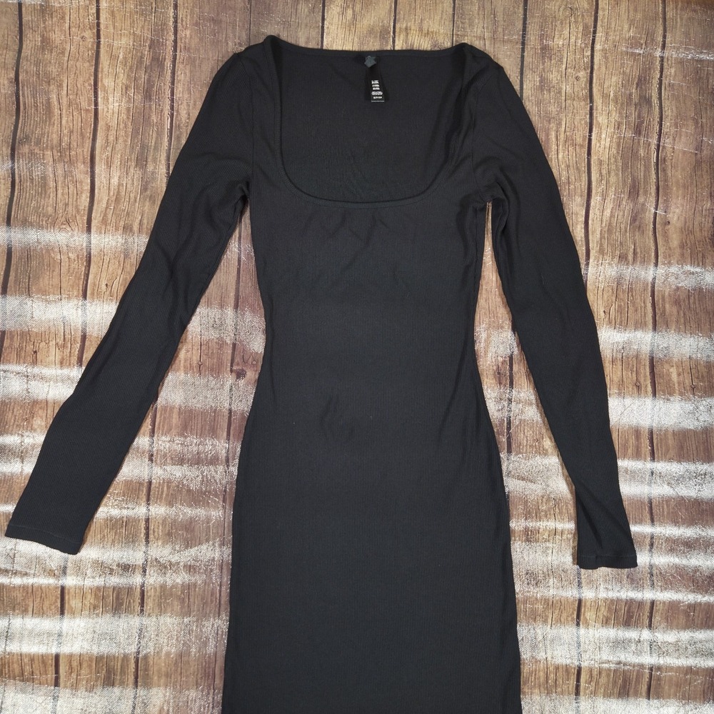 Skims Soft Lounge Ribbed Long Sleeve Dress Women S Black Clean Girl Minimalist - Picture 8 of 12